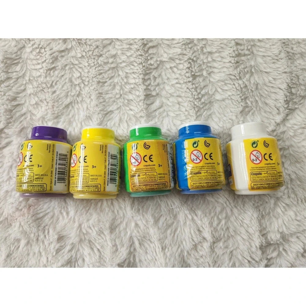 Crayola Washable Paint Set 5 Bottles 2oz Each Violet Yellow Green Blue White